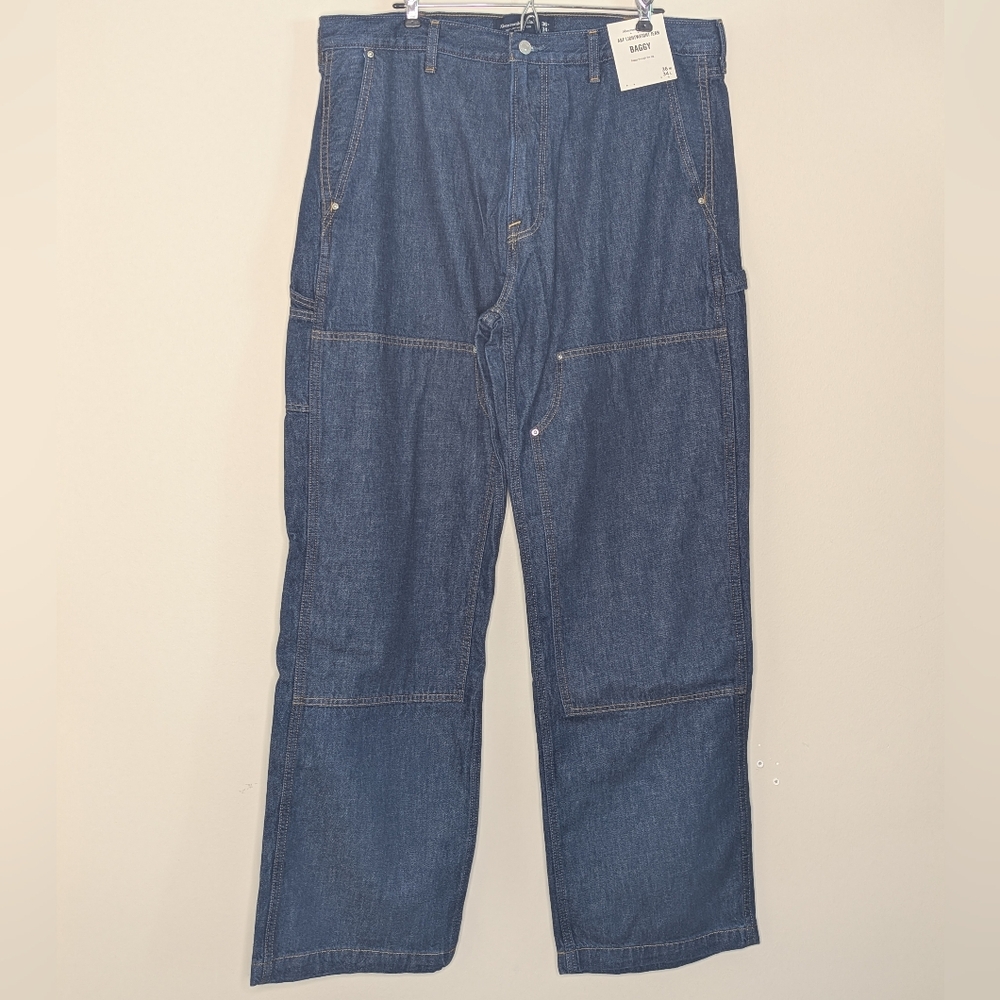 NWT Abercrombie & Fitch Baggy Workwear Jean Dark Wash 100% Cotton Men's 36x34